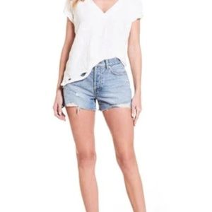 Free People Light Washed Distressed Denim Shorts